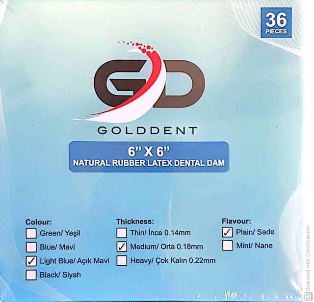 Golddent Natural Rubber Latex Dental Dam